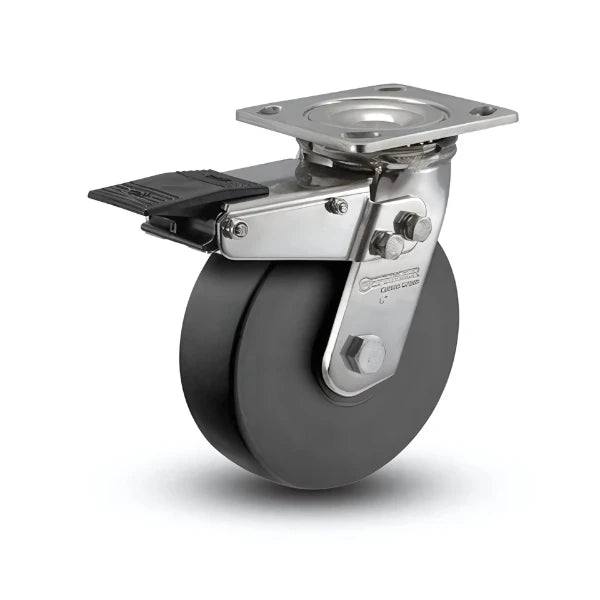 6" x 2" Commander HD Precision Ball Bearing Caster with Total Lock - Heavy-Duty Steel Construction, 4" x 4.5" Plate for Enhanced Stability and Performance (Model: D4.06109.5PN BRK4 SS) colson-header