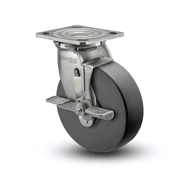 Stainless Steel 6"x2" Commander HD Precision Ball Bearing Side-Lock Swivel Caster with 4"x4.5" Plate colson-header1
