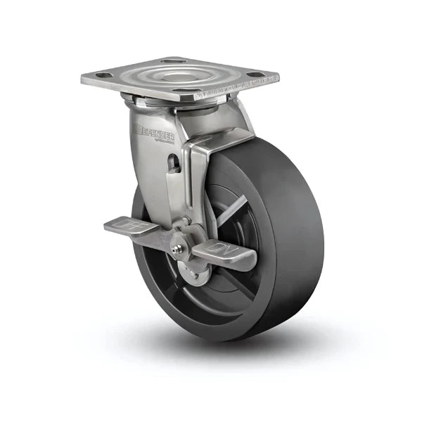 6" x 2" Stainless Steel Polyolefin Side-Lock Caster with Delrin Bearing & 4" x 4.5" Plate – Heavy Duty, Corrosion-Resistant for Industrial & Commercial Use – Model D4.06109.831 BRK7 SS colson-header