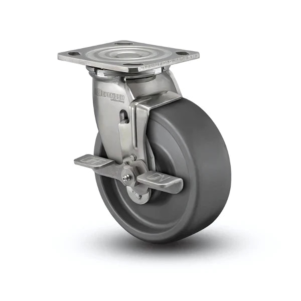 Stainless Steel 6"x2" Swivel Caster with Side-Lock Brake | 1100 lb Capacity | 4"x4.5" Plate colson-header