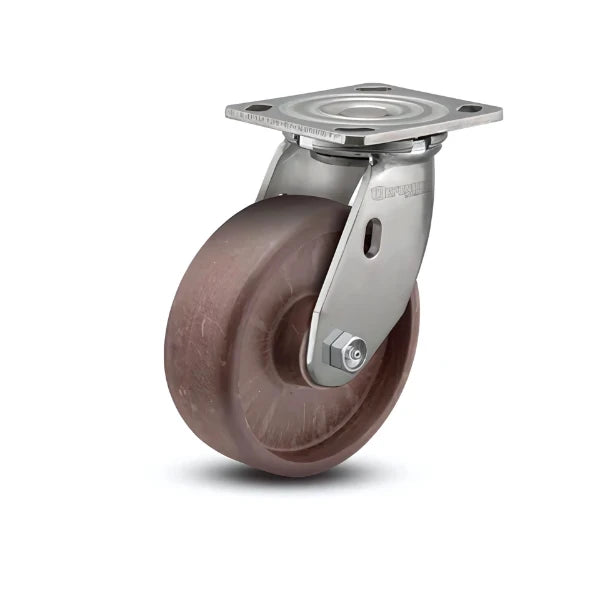 6" x 2" Stainless Steel Thermo Hi-Temp Delrin Bearing Caster - Heavy-Duty 4" x 4.5" Plate - Model D4.06109.831 HT SS colson-header