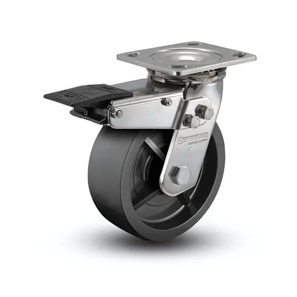 6" x 2" Stainless Steel Polyolefin Precision Ball Bearing Caster with Total Lock, 4" x 4.5" Plate - Heavy Duty for Industrial & Commercial Use - Model D4.06109.835 BRK4 SS -  | CasterHQ