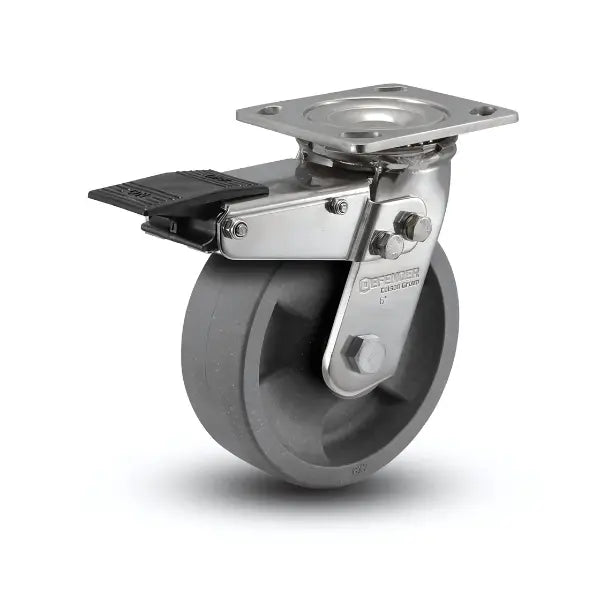 6" x 2" Stainless Steel Precision Ball Bearing Caster with Glass-Filled Nylon Wheel, Total Lock, and 4" x 4.5" Plate - Heavy-Duty Industrial Caster D4.06109.835 DT BRK4 SS -  | CasterHQ