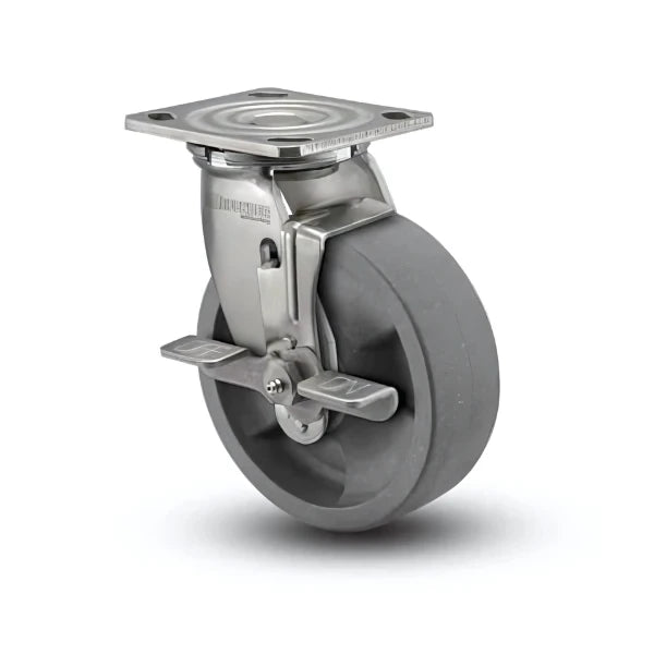 6" x 2" Stainless HD Nylon Glass Filled Precision Ball Bearing Side-Lock Caster with 4" x 4.5" Plate - Heavy-Duty, Durable, and Secure for Industrial Applications (Model: D4.06109.835 DT BRK7 SS) colson-header