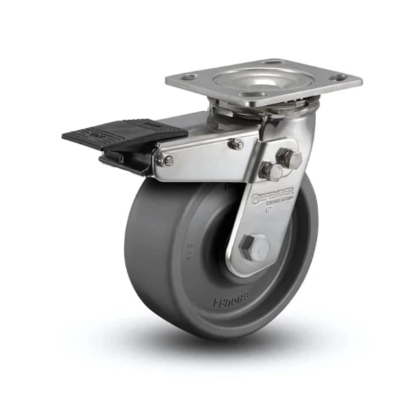 Stainless Steel 6"x2" Solid Elastomer Precision Swivel Caster with Total Lock - 1100 lb Capacity colson-header
