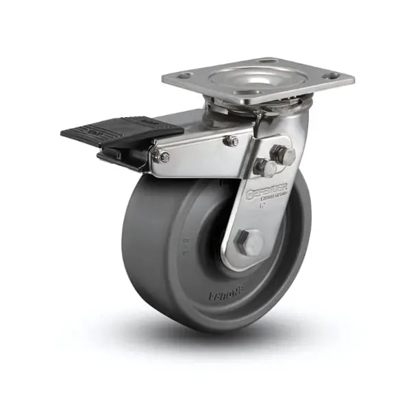 Stainless Steel 6"x2" Solid Elastomer Precision Swivel Caster with Total Lock - 1100 lb Capacity -  | CasterHQ