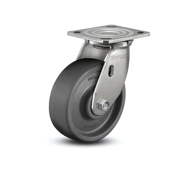 6" x 2" Stainless Steel Elastomer Caster with Precision Ball Bearing & 4" x 4.5" Plate - Heavy-Duty, Quiet, Durable Caster for Industrial Applications - D4.06109.835 EN SS colson-header