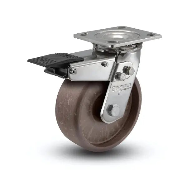 6" x 2" Stainless Steel Thermo Hi-Temp Precision Ball Bearing Caster with Total Lock - 4" x 4.5" Plate | Heavy-Duty Industrial Caster for High-Temperature Applications | Model D4.06109.835 HT BRK4 SS -  | CasterHQ