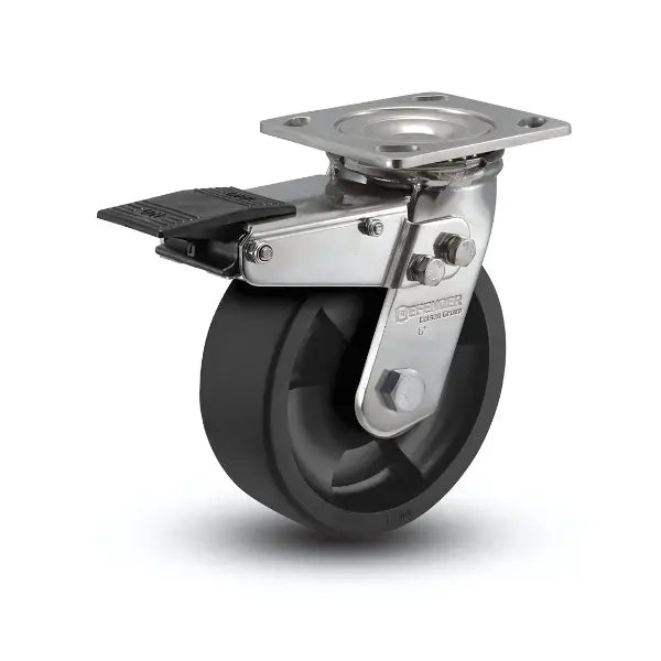 6" x 2" Stainless Steel Hi-Temp Nylon Precision Ball Bearing Caster with Total Lock - Heavy-Duty, 4" x 4.5" Plate - Model D4.06109.835 HTBLK BRK4 SS -  | CasterHQ