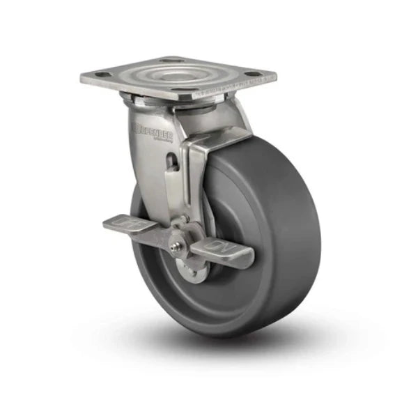 Colson Casters Stainless 6" x 2" Solid Elastomer Roller Bearing Side-Lock Caster - 4" x 4.5" Plate - SKU: D4.06109.839 EN BRK7 SS WB29 | Heavy-Duty Mobility Solutions for Industrial and Medical Applications colson-header