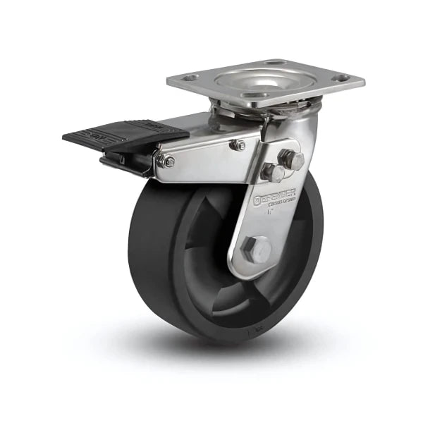 Stainless Steel 6" Hi-Temp Nylon Roller Bearing Swivel Caster with Total Lock, 4" x 4.5" Plate colson-header1