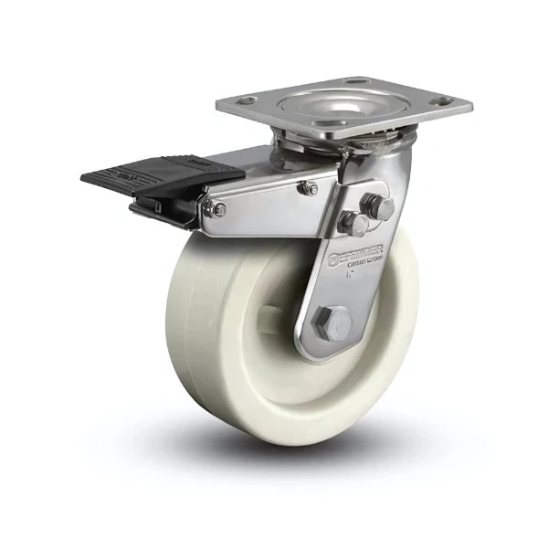 6" x 2" Stainless Steel Hi-Temp Retort Roller Bearing Caster with Total Lock and 4" x 4.5" Mounting Plate - D4.06109.839 RW BRK4 SS WB29 for Industrial and High-Temperature Applications colson-header