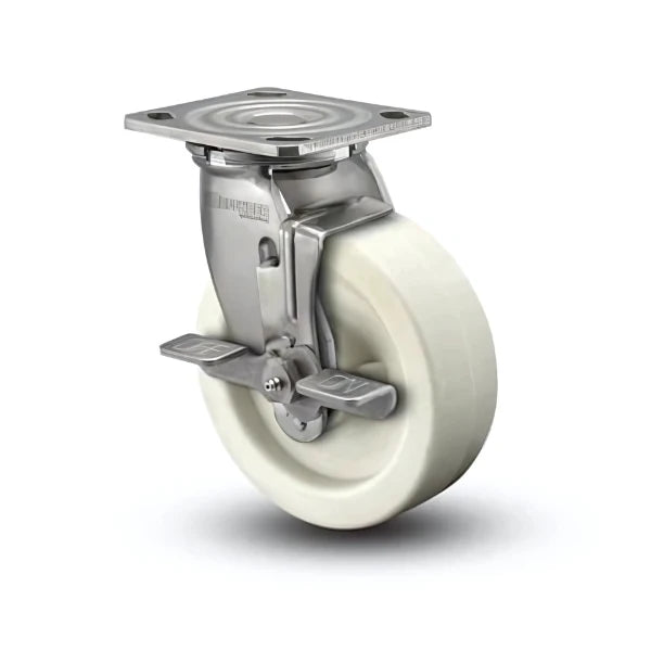 6" x 2" Stainless Steel Hi-Temp Retort Roller Bearing Side-Lock Caster with 4" x 4.5" Plate – Heavy Duty, Corrosion Resistant for Industrial & High-Temperature Environments - D4.06109.839 RW BRK7 SS WB29 colson-header
