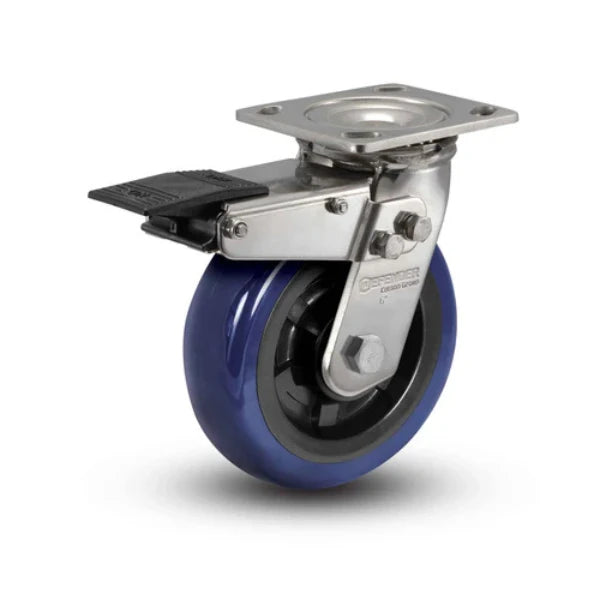 Colson Casters Stainless 6" x 2" Eagle Polyurethane Delrin Bearing Caster with Total Lock and 4" x 4.5" Plate - SKU: D4.06109.921 EG BRK4 SS | Durable, High-Performance Mobility Solution for Industrial and Commercial Use colson-header