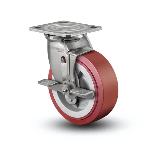 6" x 2" Stainless Steel HI-TECH Polyurethane Caster with Precision Ball Bearing | 900 lb Capacity | Side-Lock colson-header