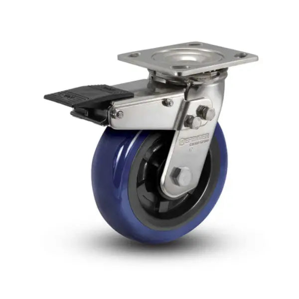 Colson Casters Stainless 6" x 2" Eagle Polyurethane Precision Ball Bearing Caster with Total Lock, 4" x 4.5" Plate - SKU: D4.06109.925 EG BRK4 SS | Durable and Versatile Mobility Solution for Industrial and Medical Applications -  | CasterHQ