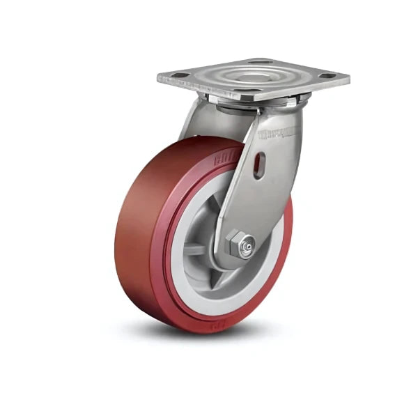 6" x 2" Stainless HI-TECH Polyurethane Precision Ball Bearing Caster - Heavy-Duty with 4" x 4.5" Plate for Industrial and Commercial Use - Model D4.06109.925 SS colson-header