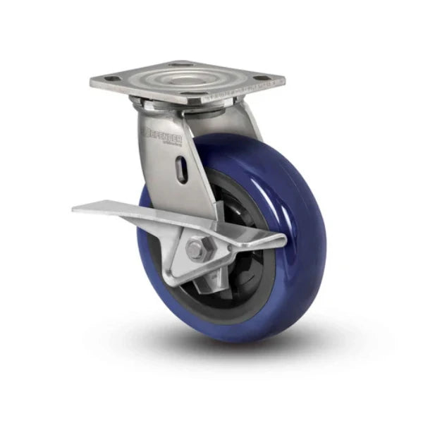 Colson Casters Stainless 6" x 2" Eagle Polyurethane Roller Bearing CAM-Brake Caster - 4" x 4.5" Plate - SKU: D4.06109.929 EG BRK3 SS WB29 | Durable, Heavy-Duty Mobility Solution for Industrial and Commercial Use colson-header