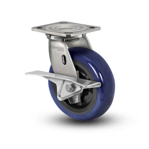Colson Casters Stainless 6" x 2" Eagle Polyurethane Roller Bearing CAM-Brake Caster - 4" x 4.5" Plate - SKU: D4.06109.929 EG BRK3 SS WB29 | Durable, Heavy-Duty Mobility Solution for Industrial and Commercial Use colson-header
