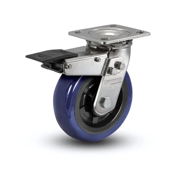 Stainless Steel 6"x2" Eagle Polyurethane Swivel Caster with Total Lock - 1100 lb Capacity, 4"x4.5" Plate colson-header