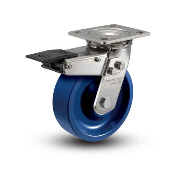 Colson Casters Stainless 6" x 2" K Solid Polyurethane Precision Ball Bearing Caster with Total Lock - 4" x 4.5" Plate - SKU: D4.06109.935 KW BRK4 SS colson-header