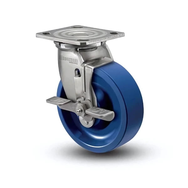 6" x 2" Stainless K Solid Polyurethane Caster with Precision Ball Bearing and Side-Lock - Heavy-Duty 4" x 4.5" Plate for Industrial Applications (D4.06109.935 KW BRK7 SS) colson-header