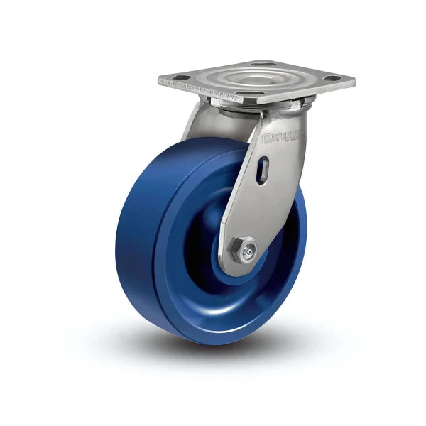 Stainless Steel 6" Swivel Caster | 1250 lb Capacity | K Solid Polyurethane Wheel | 4"x4.5" Plate colson-header