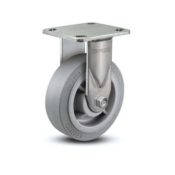 8" x 2" Stainless Performa Rubber (Flat/Grey) Rigid Caster with Delrin Bearing and 4" x 4.5" Plate - Heavy-Duty Performance for Industrial Applications | Model D4.08108.451 SS colson-header1