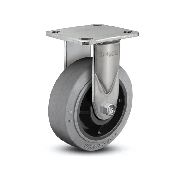 8" x 2" Stainless Performa Rubber (Flat/Conductive) Rigid Caster with Precision Ball Bearings and 4" x 4.5" Plate - Heavy-Duty Load Capacity for Industrial Applications (Model: D4.08108.455 COND SS) colson-header1