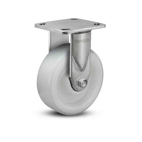 Heavy-Duty Stainless Steel 8"x2" White Nylon Roller Bearing Rigid Caster with 4"x4.5" Plate & 1200 lb Load Capacity colson-header1