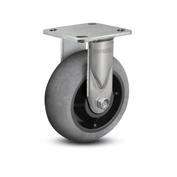 8" x 2" Stainless Performa Rubber Precision Ball Bearing Rigid Caster - Round/Conductive with 4" x 4.5" Plate | Heavy-Duty & Durable for Industrial Use - Model D4.08108.555 COND SS colson-header1
