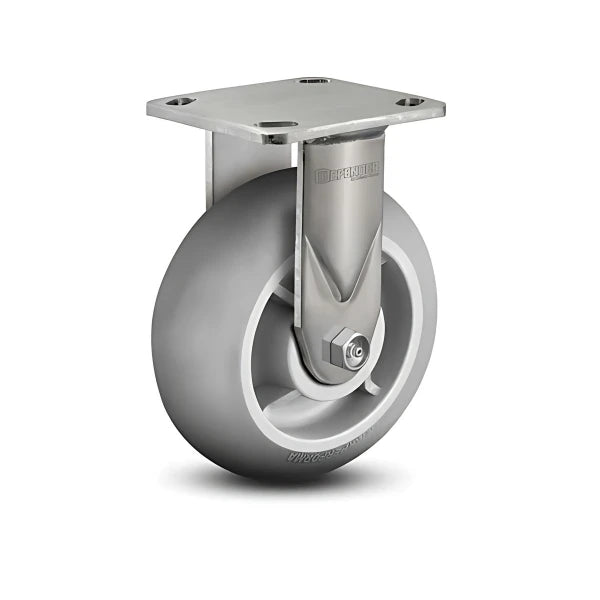 8" x 2" Stainless Steel Performa Rubber Rigid Caster with Roller Bearing and Total Lock - Heavy-Duty 4" x 4.5" Plate - Model D4.08108.559 SS WB29 colson-header1