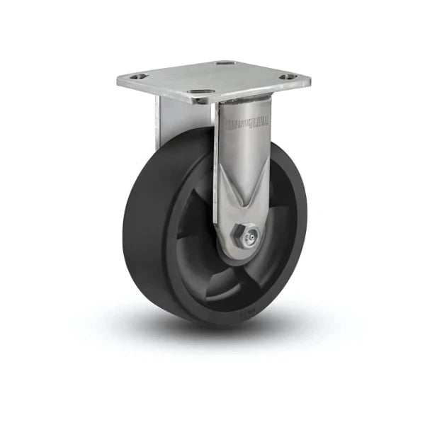 Stainless Steel 8"x2" Hi-Temp Nylon Roller Bearing Rigid Caster with 4"x4.5" Plate - Heavy Duty, 1250 lb Load Capacity colson-header1