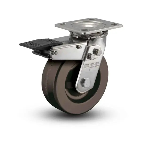 Colson Casters 8" x 2" Hi-Temp Phenolic Delrin Bearing Caster with Total Lock & 4" x 4.5" Plate - SKU: D4.08109.331 HT BRK4 SS - High-Temperature Industrial Mobility Solution -  | CasterHQ