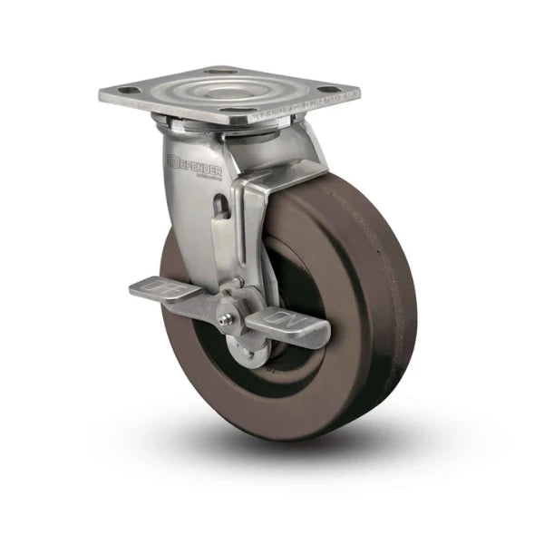 Colson Casters 8" x 2" Hi-Temp Phenolic Delrin Bearing Top-Lock Caster with 4" x 4.5" Plate - SKU: D4.08109.331 HT BRK7 SS | High-Performance Industrial Caster for High-Temperature Environments colson-header