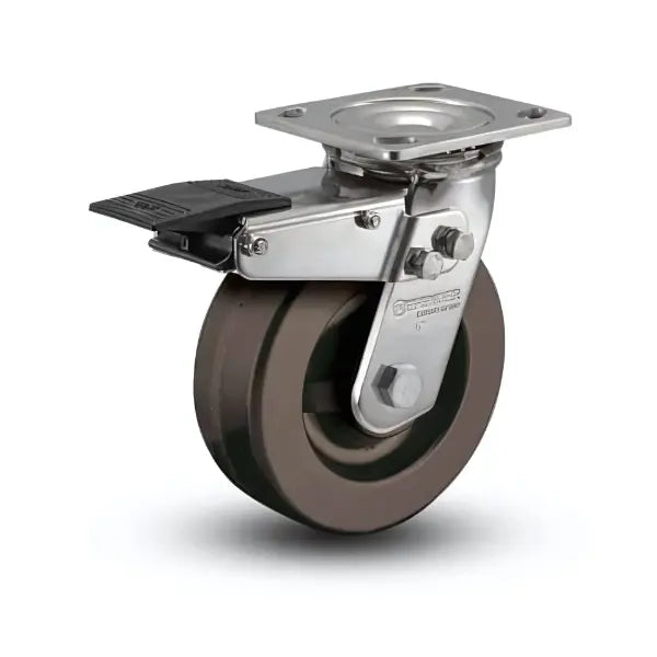 8" x 2" Stainless Hi-Temp Phenolic Roller Bearing Caster with Total Lock and 4" x 4.5" Plate - Durable, Heat-Resistant Industrial Mobility Solution -  | CasterHQ