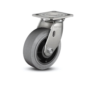 8" x 2" Stainless Steel Performa Rubber Caster with Flat/Conductive Design, Precision Ball Bearings, and 4" x 4.5" Plate - D4.08109.455 COND SS for Heavy-Duty Applications colson-header1