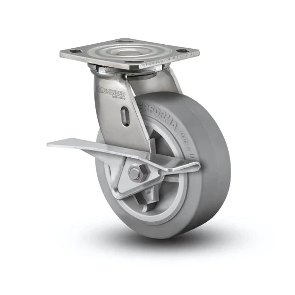 Stainless Steel 8"x2" Rubber Caster with Brake | Heavy Duty Swivel Caster with 4"x4.5" Plate | 675 lb Capacity colson-header1