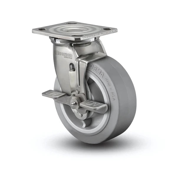 8" x 2" Stainless Performa Rubber Side-Lock Caster with Roller Bearings – Heavy-Duty, Durable Wheel for Industrial Use - Model D4.08109.459 BRK7 SS WB29 colson-header1