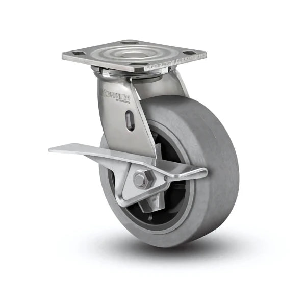 8" x 2" Stainless Performa Rubber CAM-Brake Caster - Conductive Roller Bearing with 4" x 4.5" Plate - Heavy-Duty Performance for Industrial Applications - Model D4.08109.459 COND BRK3 SS WB29 colson-header1