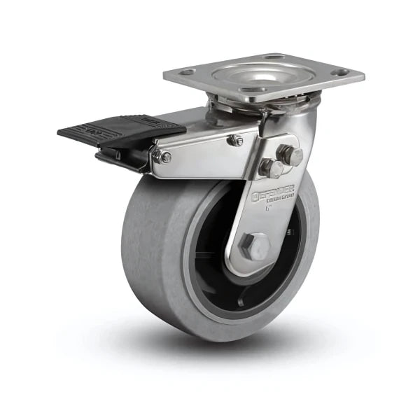 Stainless Steel Heavy Duty Swivel Caster with Total Lock - 500 lb Capacity, 8" x 2" Performa Rubber Wheel colson-header1