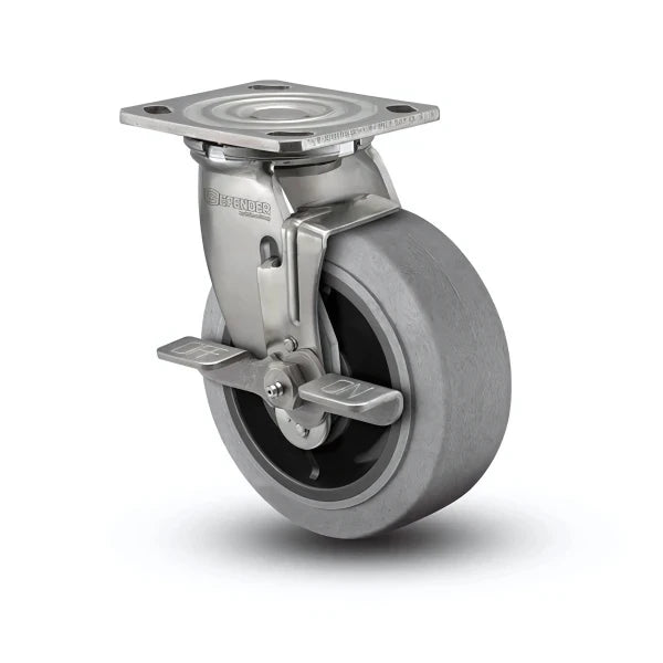 8" x 2" Stainless Performa Rubber Flat/Conductive Roller Bearing Caster with Side-Lock & 4" x 4.5" Plate - Heavy-Duty Design for Industrial Applications - D4.08109.459 COND BRK7 SS WB29 colson-header1