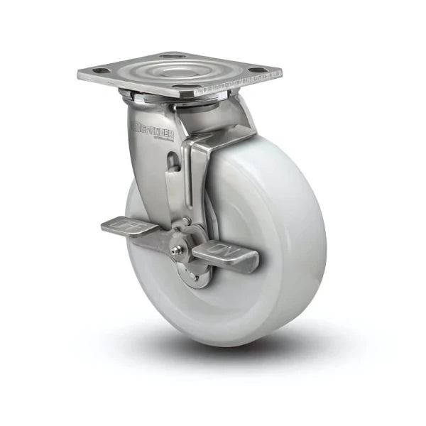 Stainless Steel 8"x2" White Nylon Delrin Bearing Side-Lock Swivel Caster with 4"x4.5" Plate & 1200 lb Load Capacity colson-header1