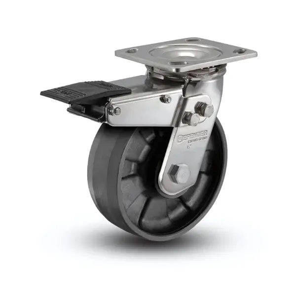 Stainless Steel 8"x2" Precision Ball Bearing Swivel Caster with Total Lock, 4"x4.5" Plate -  | CasterHQ