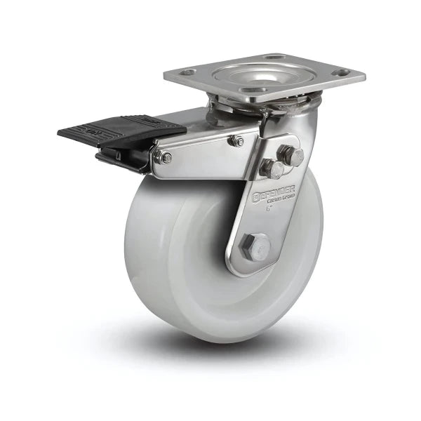Stainless Steel 8"x2" Precision Ball Bearing Swivel Caster with Total Lock, 4"x4.5" Plate, and 1200 lb Load Capacity colson-header1