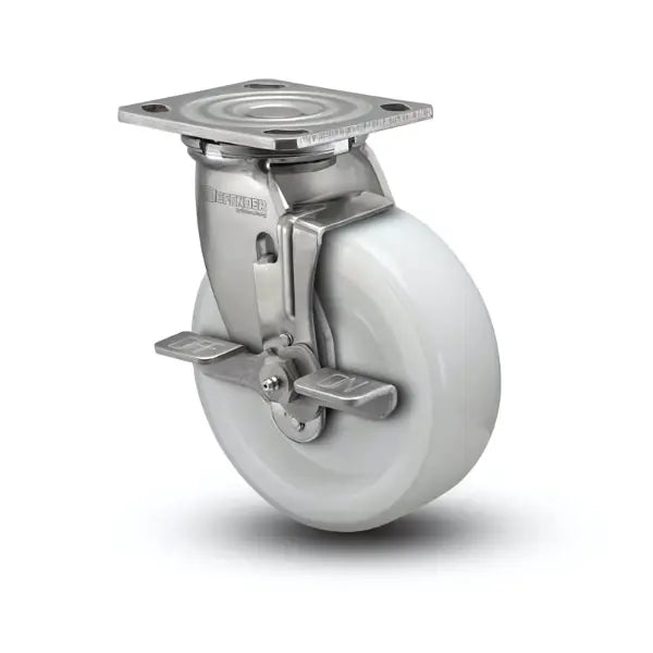 Stainless Steel 8"x2" Precision Ball Bearing Swivel Caster with Nylon Wheels, 4"x4.5" Plate -  | CasterHQ
