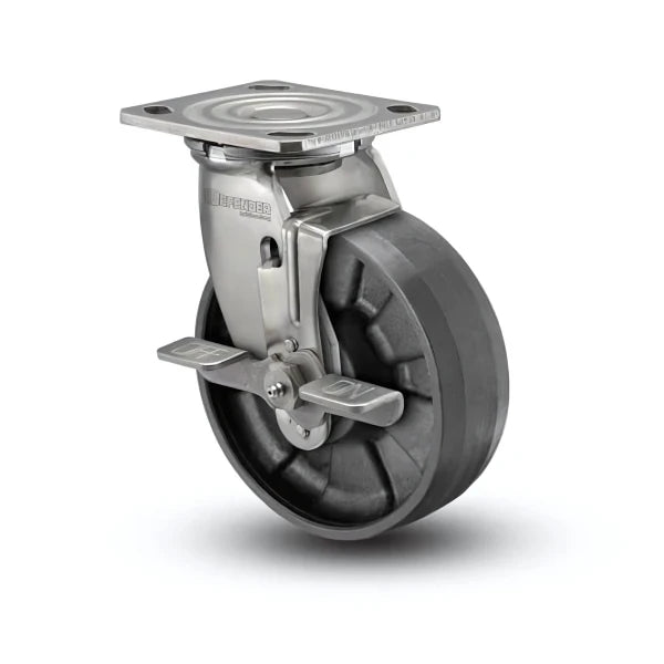 Stainless Steel 8"x2" Max Nylon Roller Bearing Side-Lock Swivel Caster with 4"x4.5" Plate & 1250 lb Load Capacity colson-header1