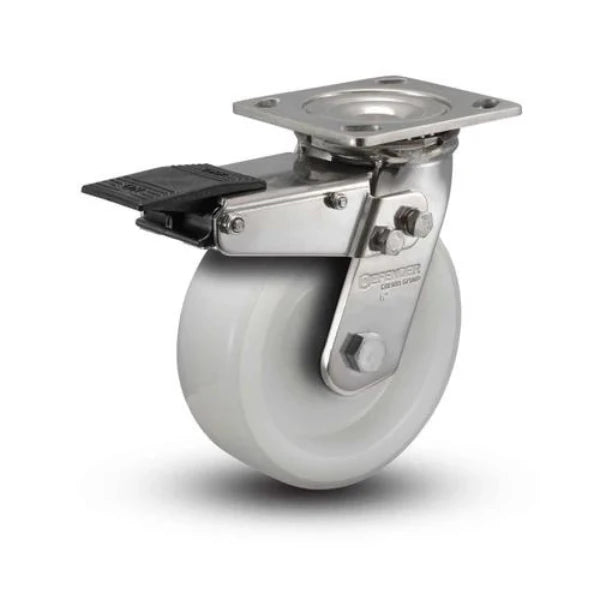 Stainless Steel 8"x2" White Nylon Roller Bearing Swivel Caster with Total Lock, 4"x4.5" Plate, 1200 lb Capacity colson-header1