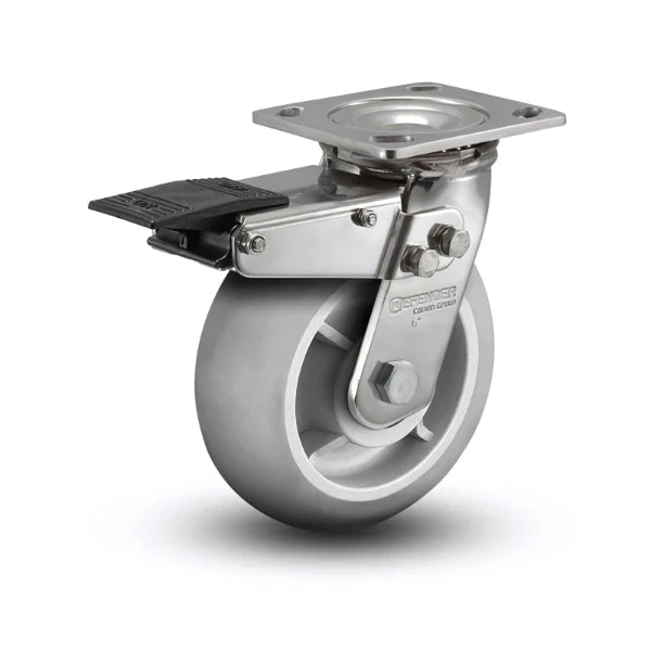 Stainless Steel 8"x2" Performa Rubber Caster with Total Lock | 600 lb Capacity | 4"x4.5" Plate | Swivel Caster colson-header1