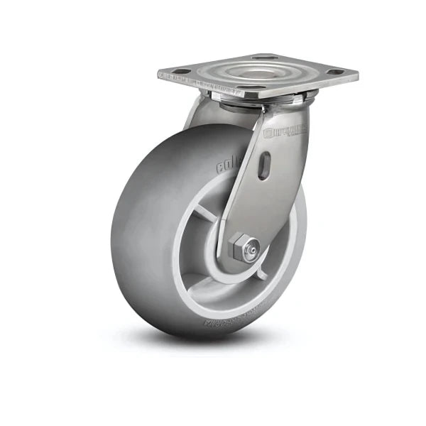 8" x 2" Stainless Steel Performa Rubber Caster with Delrin Bearing - 4" x 4.5" Plate - Heavy-Duty Performance for Industrial Applications - Model D4.08109.551 SS colson-header1